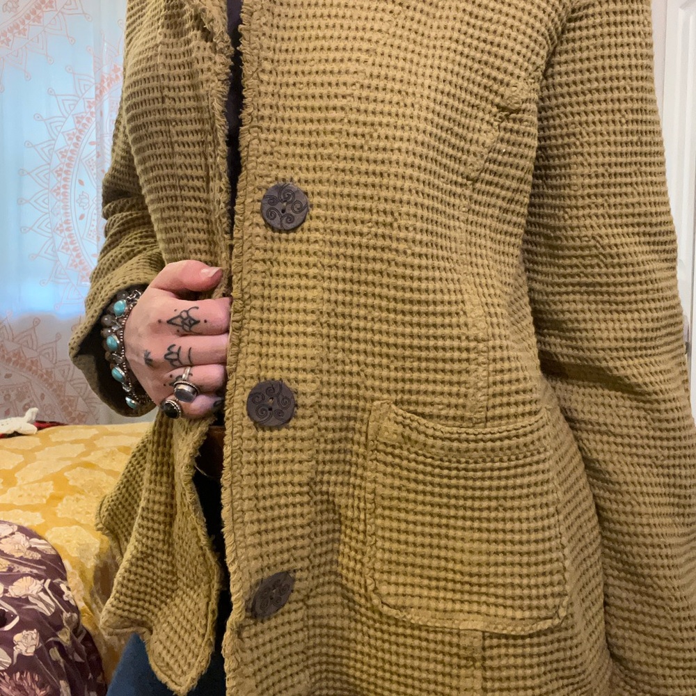 Olive Green Waffle Knit Cardigan